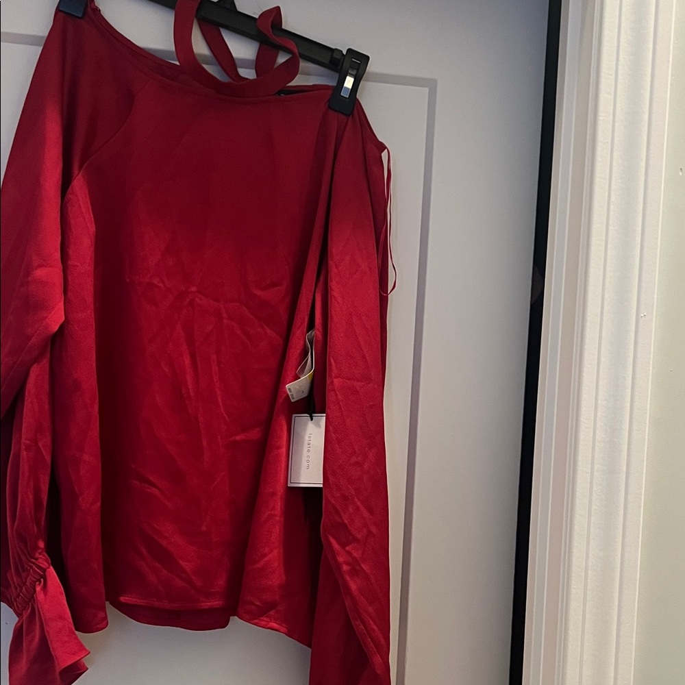 Red Long-Sleeve Cold-Shoulder Top - Unbranded
